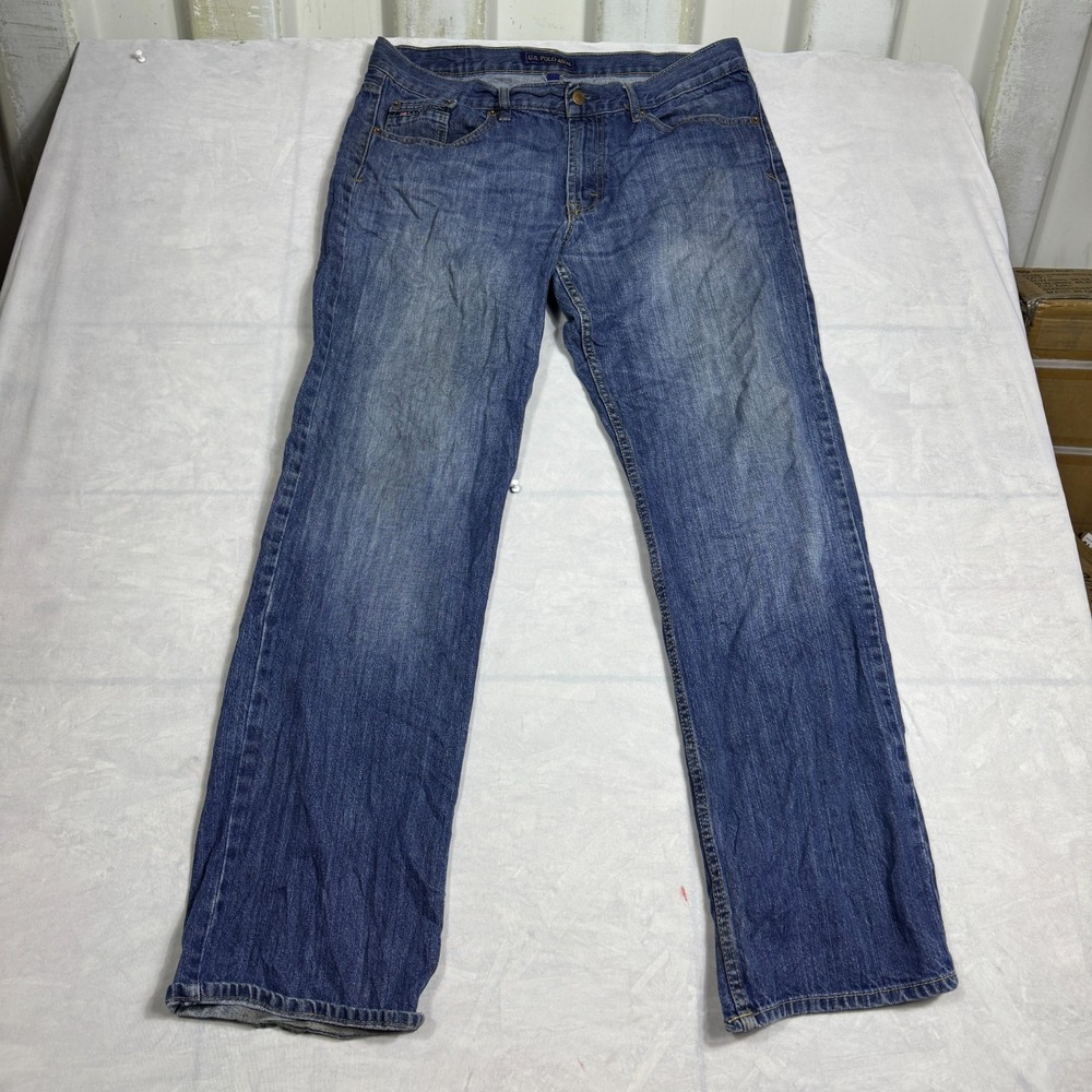 U.S.‎ Polo Assn. Mens Straight Jeans Blue Denim 5-Pocket Whisker Size W34 L32